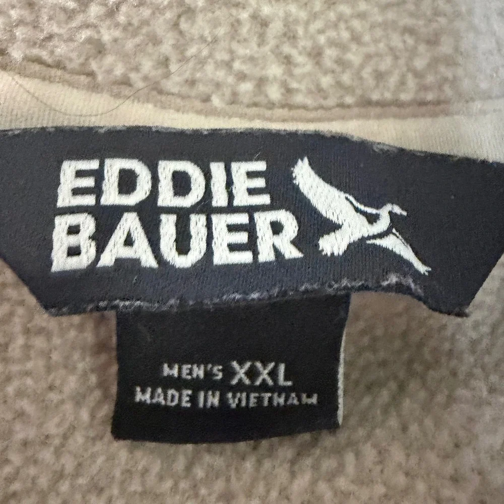 Eddie Bauer Fleece Pullover Mens XXL Oatmeal Marled Quarter Snap EB006411